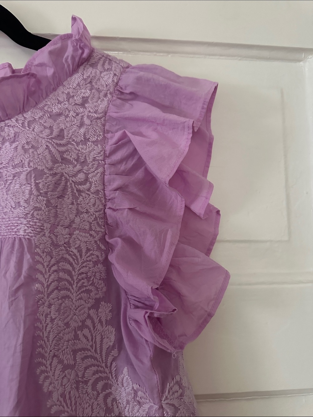 Lilac Embroidered Ruffle Mini Dress - Picture 3 of 5